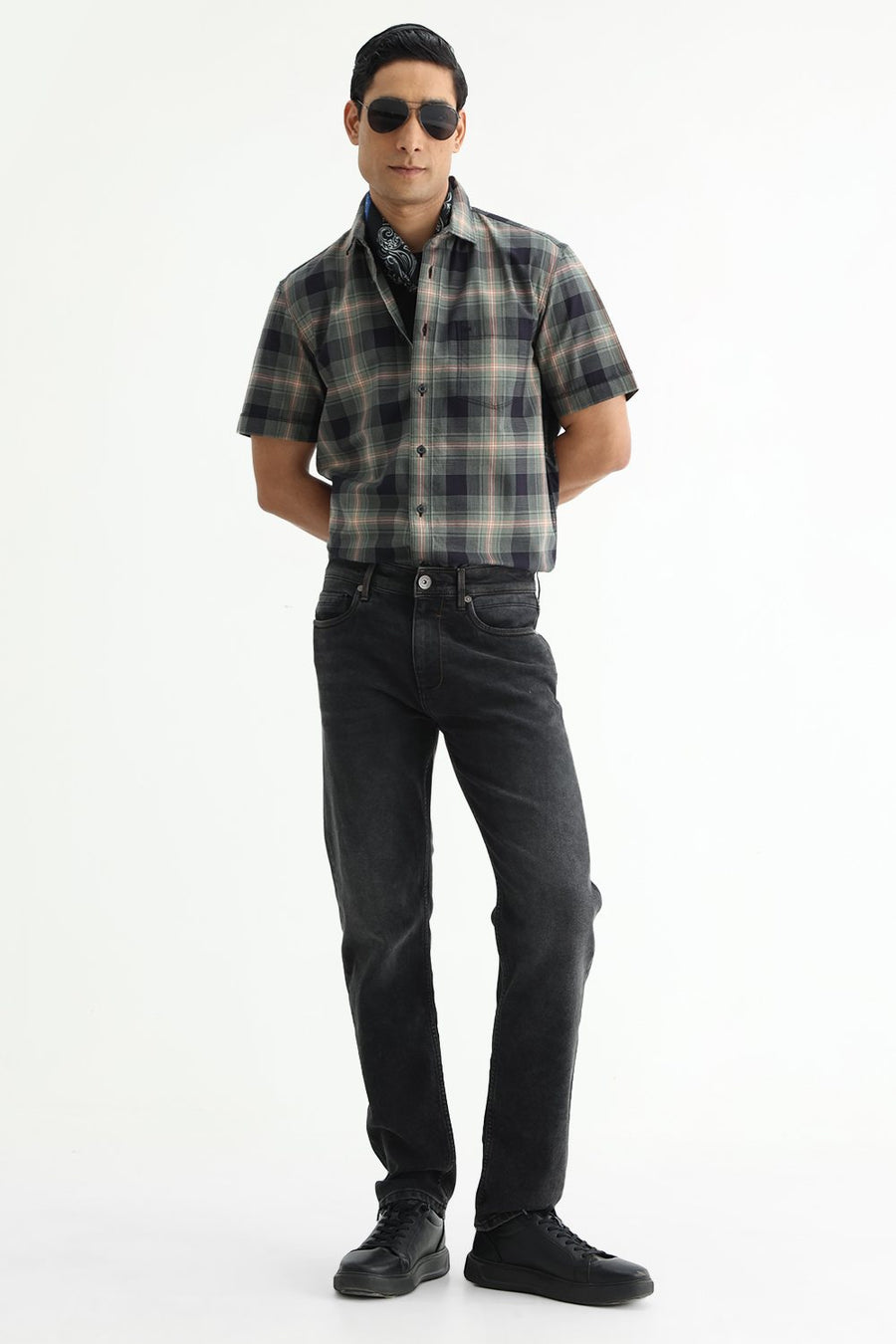 BASICS DRIFT FIT BLUE COTTON POLYESTER STRETCH PLAIN JEANS