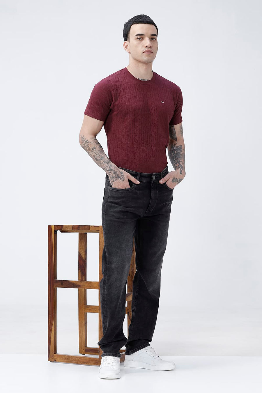 BASICS DRIFT FIT BLUE COTTON POLYESTER STRETCH PLAIN JEANS
