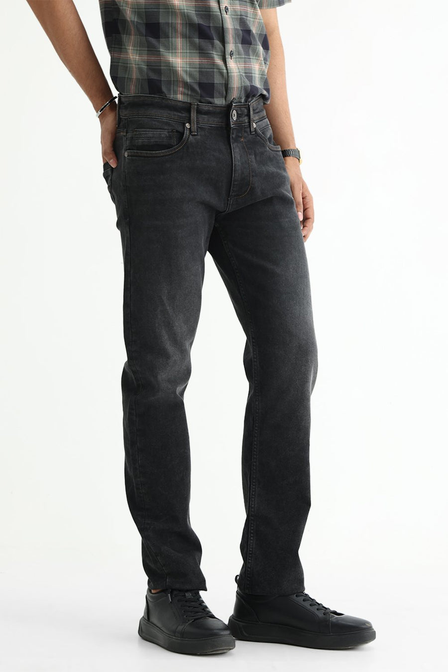 BASICS DRIFT FIT BLUE COTTON POLYESTER STRETCH PLAIN JEANS
