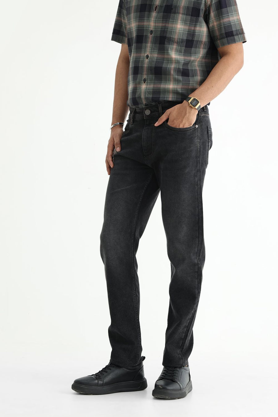 BASICS DRIFT FIT BLUE COTTON POLYESTER STRETCH PLAIN JEANS
