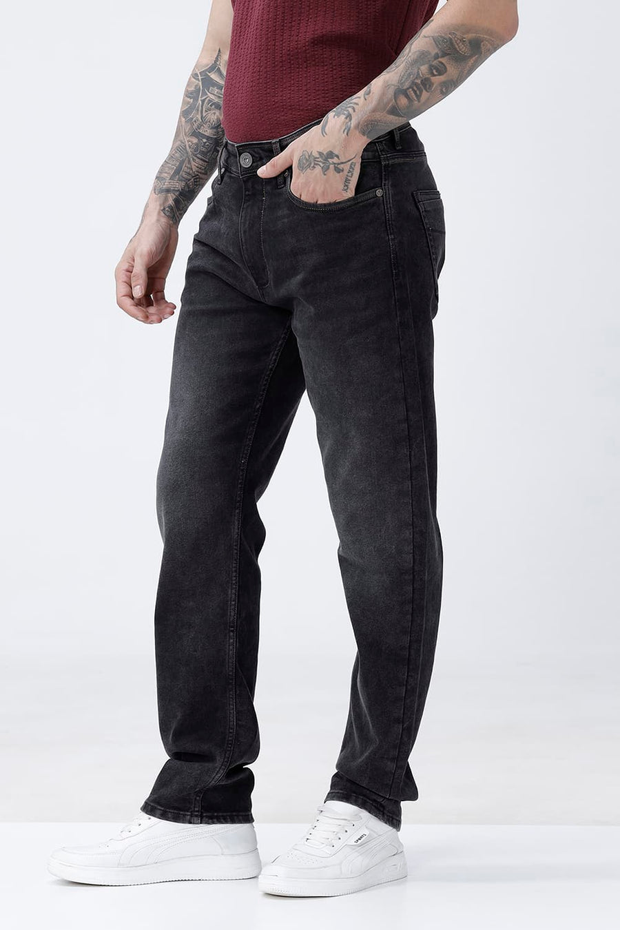 BASICS DRIFT FIT BLUE COTTON POLYESTER STRETCH PLAIN JEANS