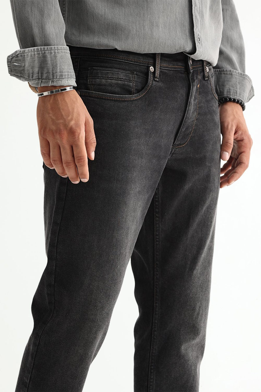 BASICS KERB FIT GREEN COTTON POLYESTER STRETCH PLAIN JEANS