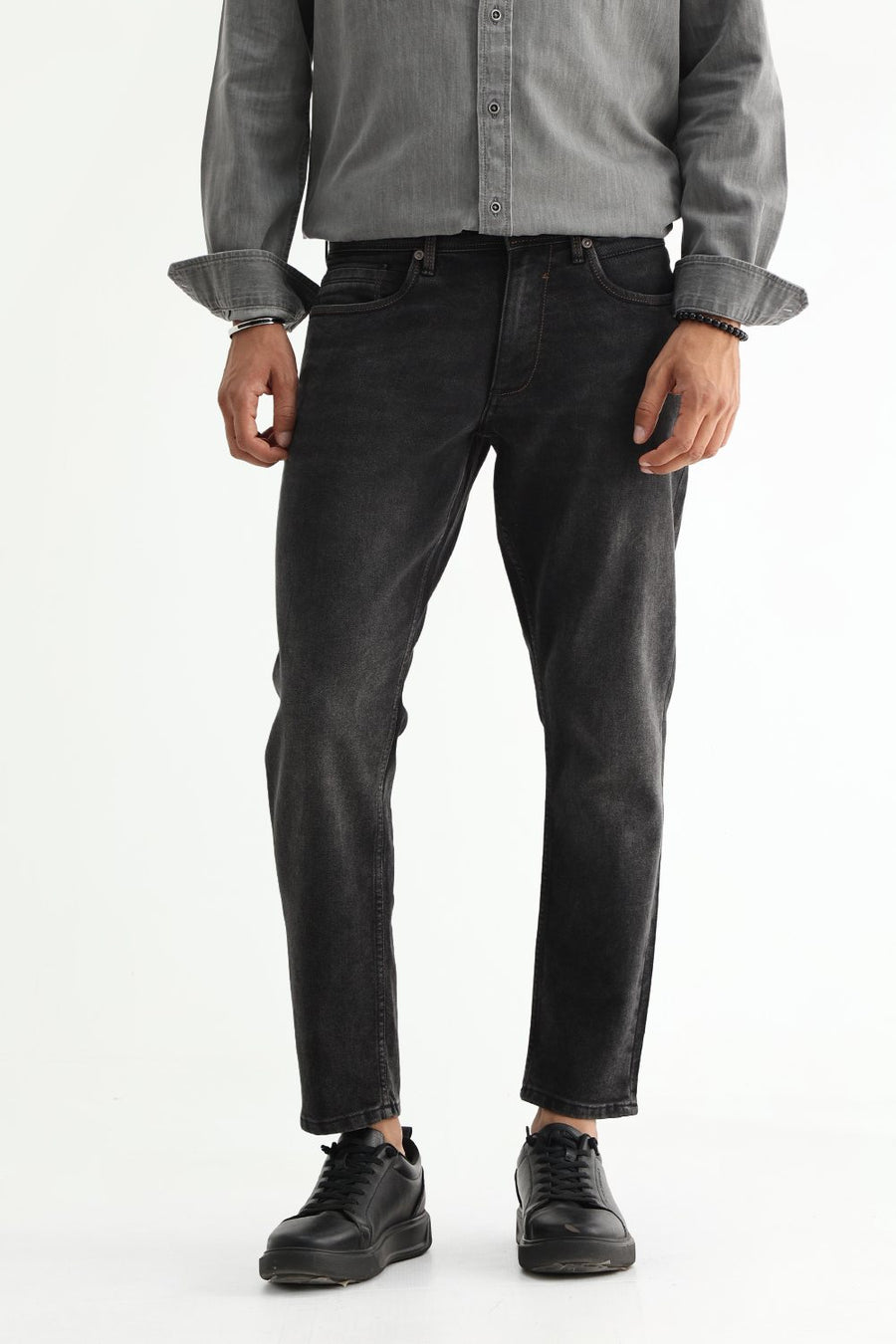 BASICS KERB FIT GREEN COTTON POLYESTER STRETCH PLAIN JEANS