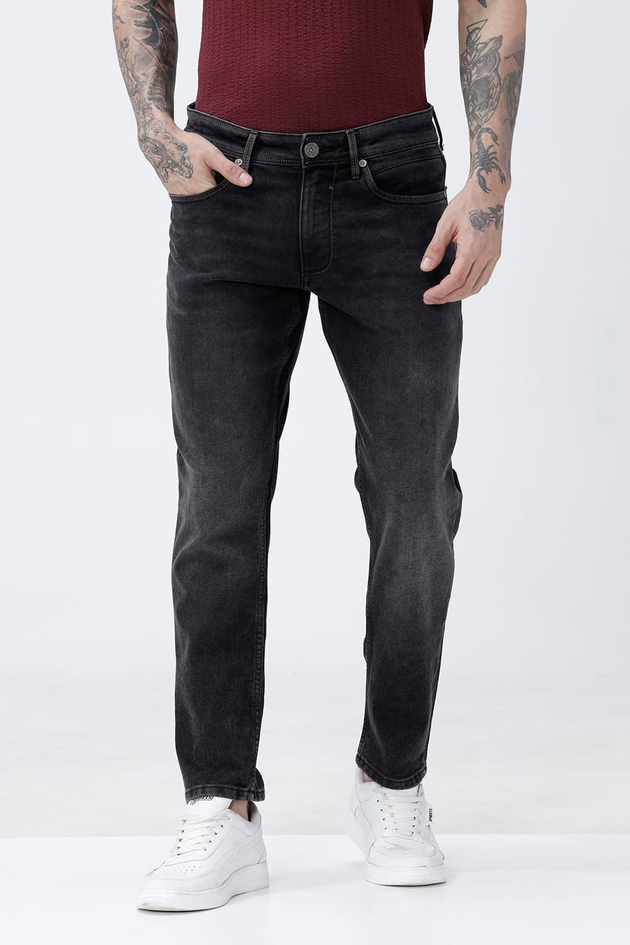 BASICS KERB FIT GREEN COTTON POLYESTER STRETCH PLAIN JEANS