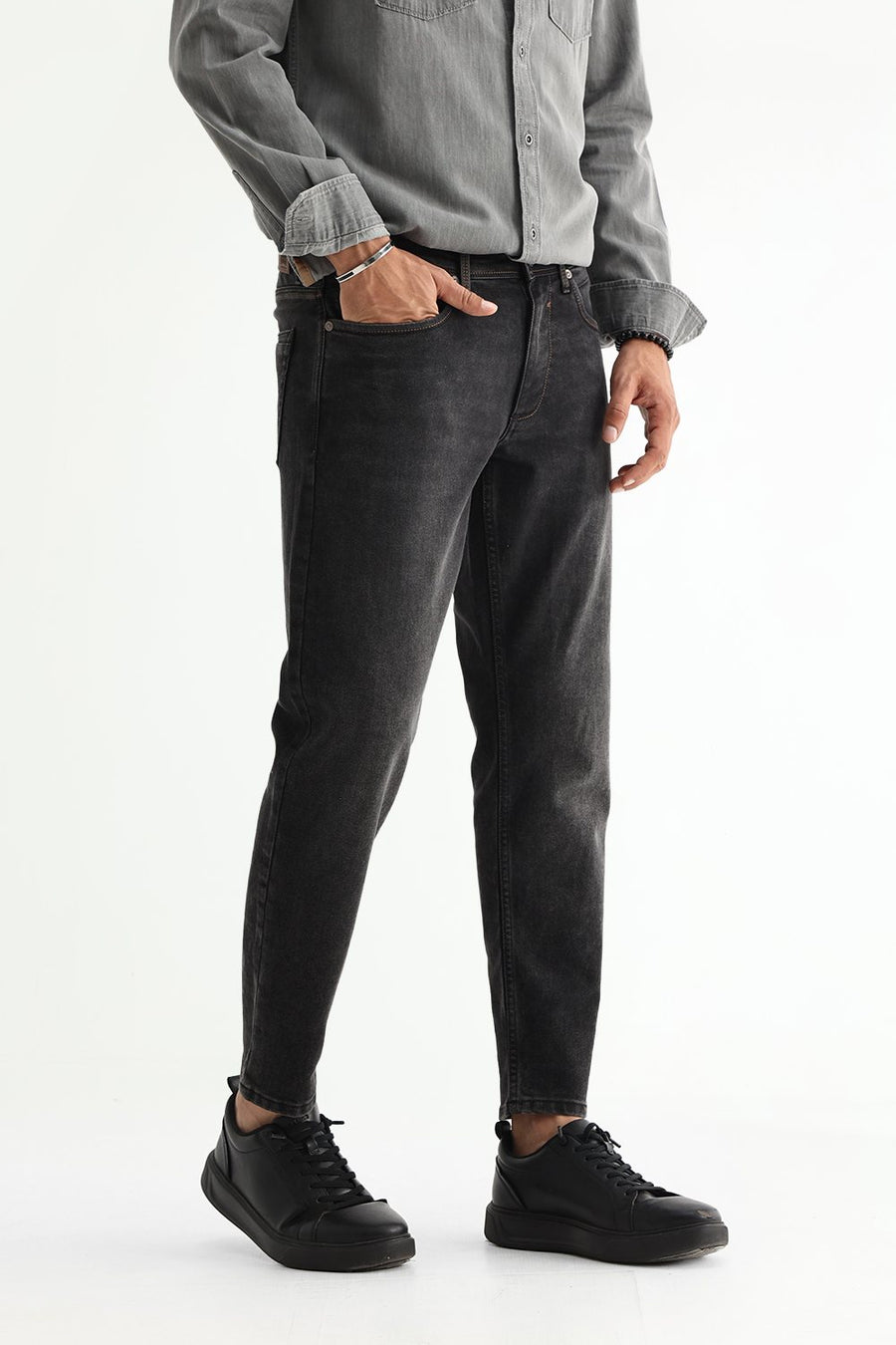 BASICS KERB FIT GREEN COTTON POLYESTER STRETCH PLAIN JEANS