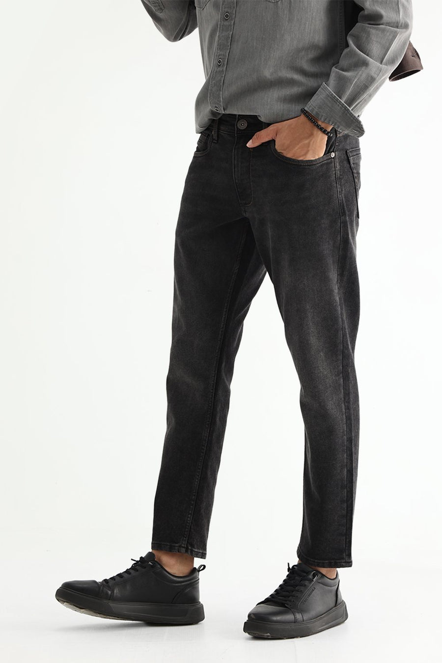 BASICS KERB FIT GREEN COTTON POLYESTER STRETCH PLAIN JEANS