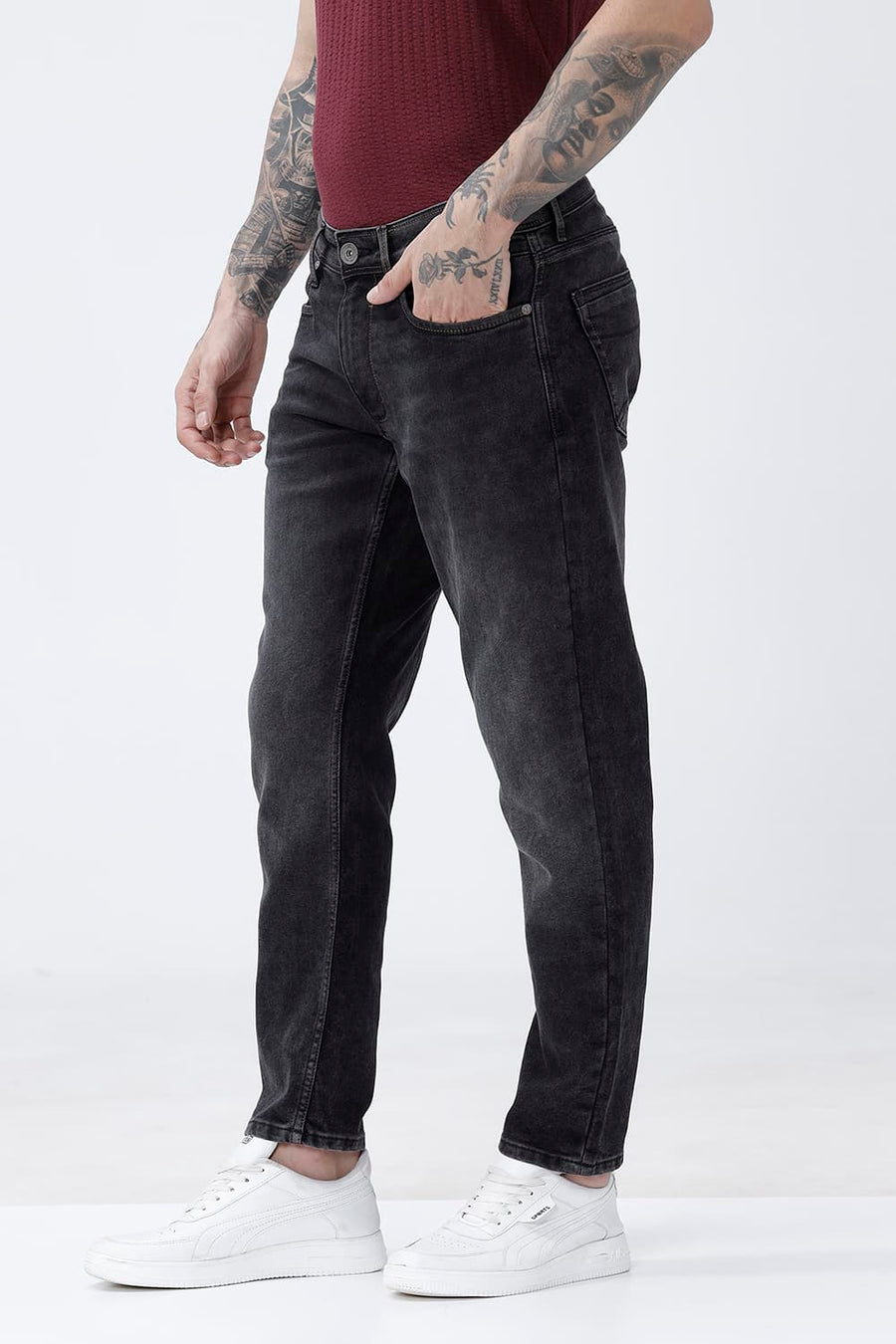 BASICS KERB FIT GREEN COTTON POLYESTER STRETCH PLAIN JEANS
