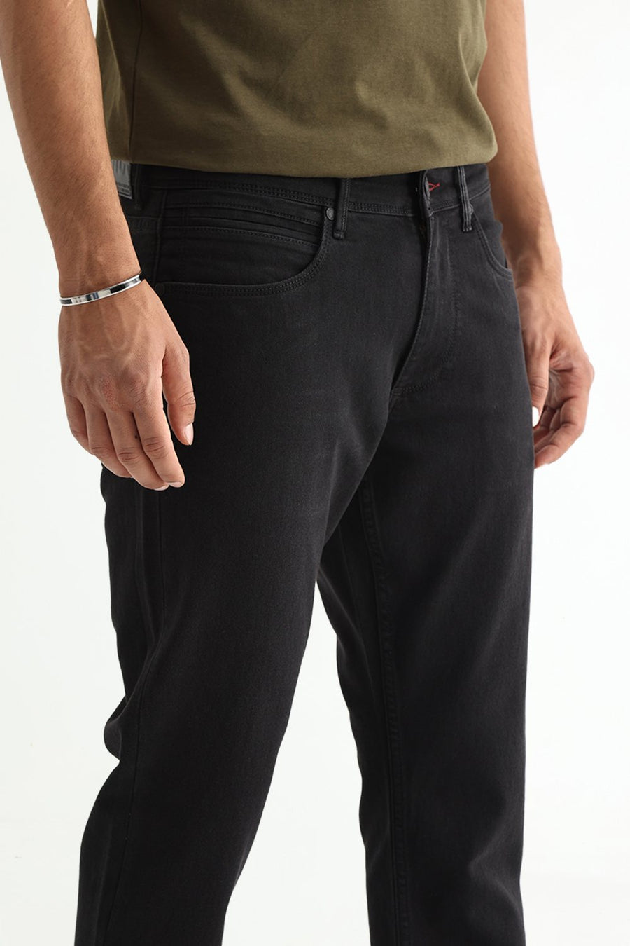 BASICS KERB FIT BROWN COTTON POLYESTER STRETCH PLAIN JEANS