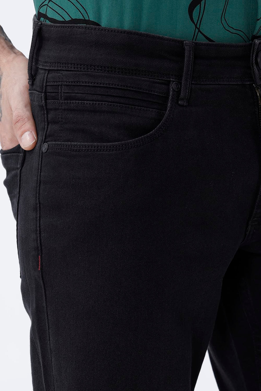BASICS KERB FIT BROWN COTTON POLYESTER STRETCH PLAIN JEANS