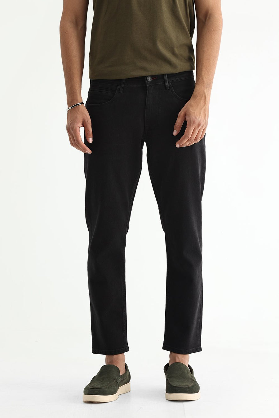 BASICS KERB FIT BROWN COTTON POLYESTER STRETCH PLAIN JEANS