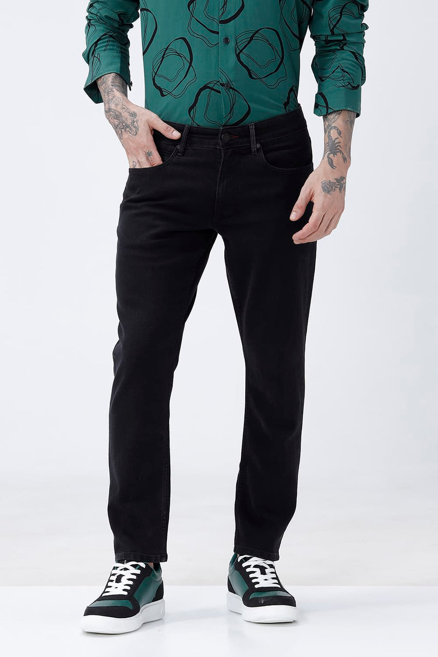 BASICS KERB FIT BROWN COTTON POLYESTER STRETCH PLAIN JEANS