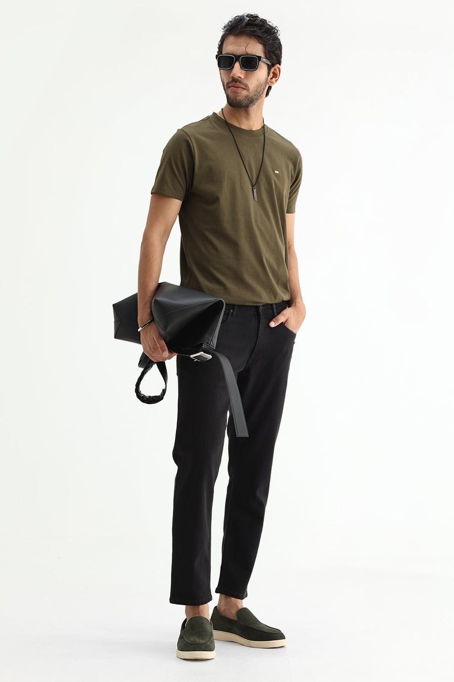 BASICS KERB FIT BROWN COTTON POLYESTER STRETCH PLAIN JEANS