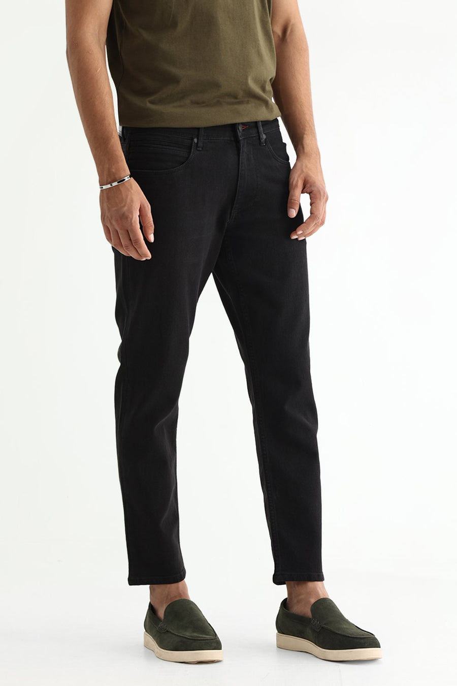 BASICS KERB FIT BROWN COTTON POLYESTER STRETCH PLAIN JEANS