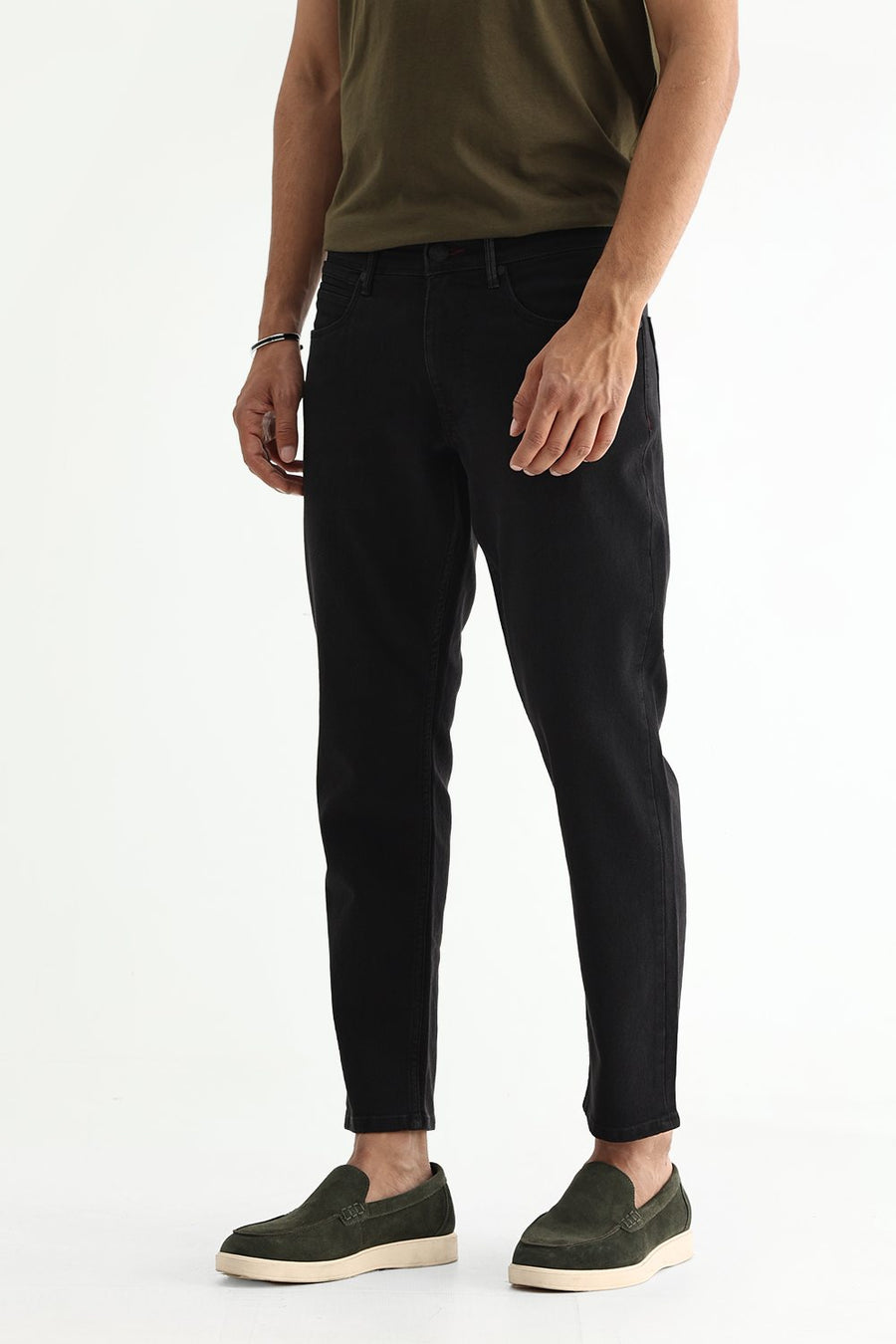 BASICS KERB FIT BROWN COTTON POLYESTER STRETCH PLAIN JEANS