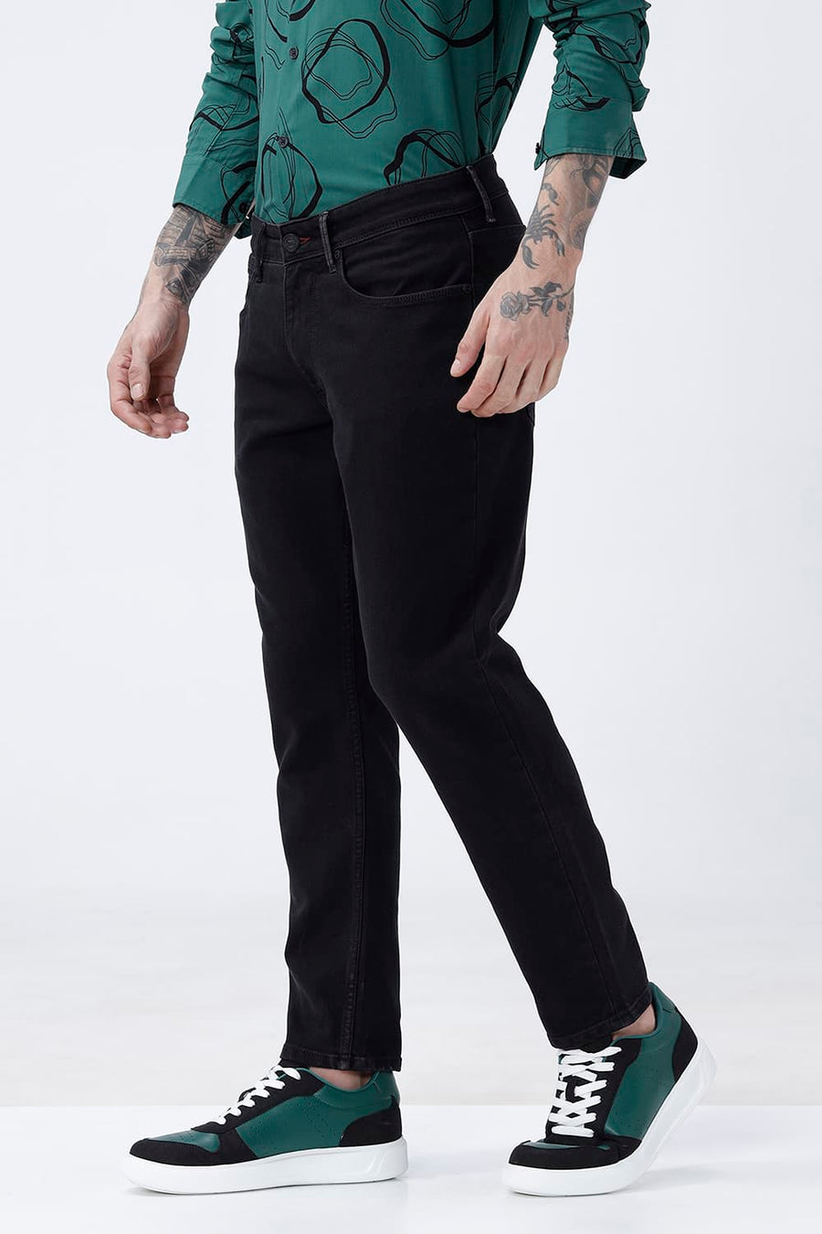 BASICS KERB FIT BROWN COTTON POLYESTER STRETCH PLAIN JEANS