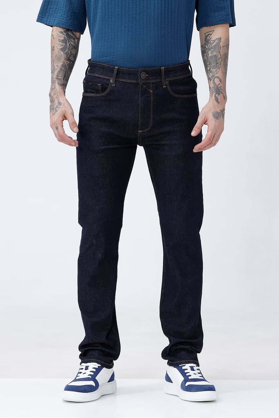 BASICS TORQUE FIT TEAL COTTON STRETCH PLAIN JEANS
