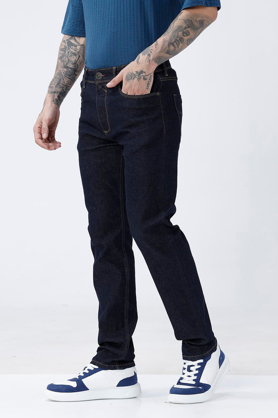 BASICS TORQUE FIT TEAL COTTON STRETCH PLAIN JEANS