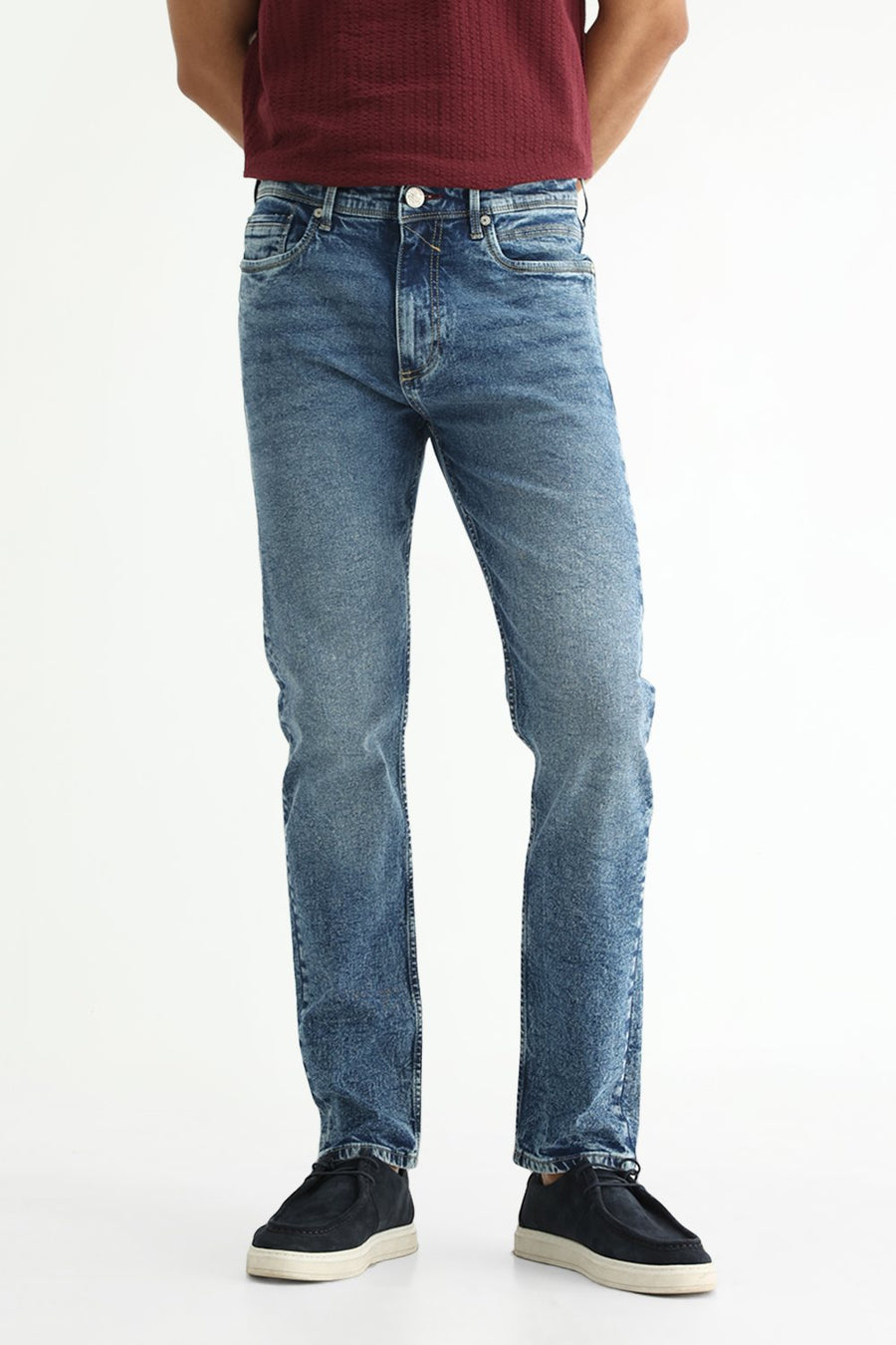 BASICS TORQUE FIT BEIGE COTTON STRETCH PLAIN JEANS