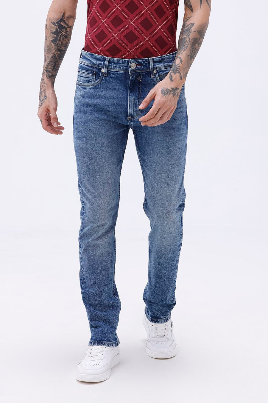 BASICS TORQUE FIT BEIGE COTTON STRETCH PLAIN JEANS