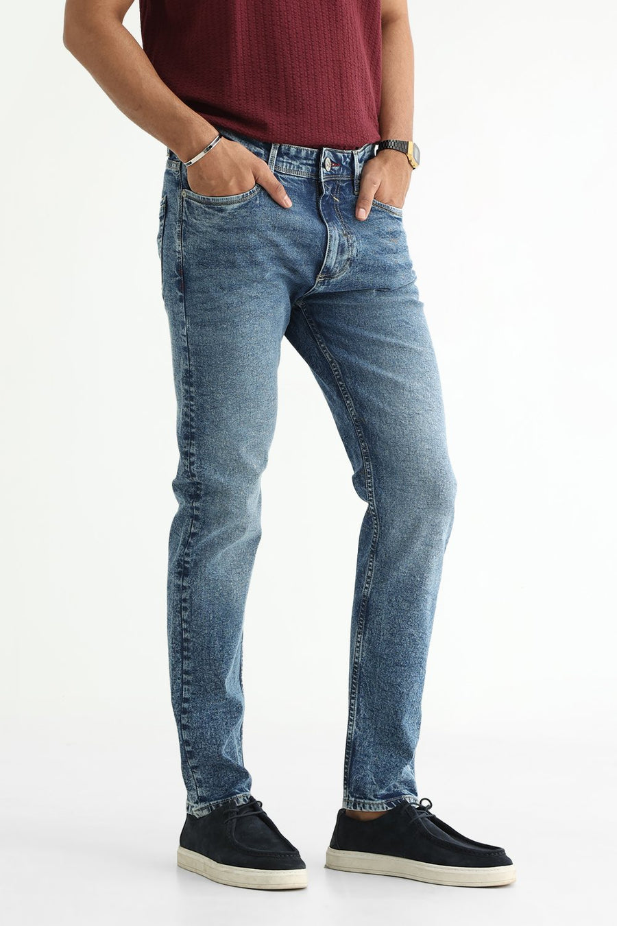 BASICS TORQUE FIT BEIGE COTTON STRETCH PLAIN JEANS