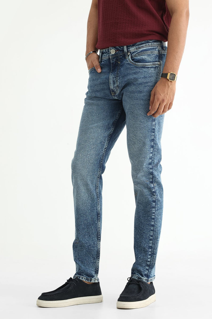 BASICS TORQUE FIT BEIGE COTTON STRETCH PLAIN JEANS