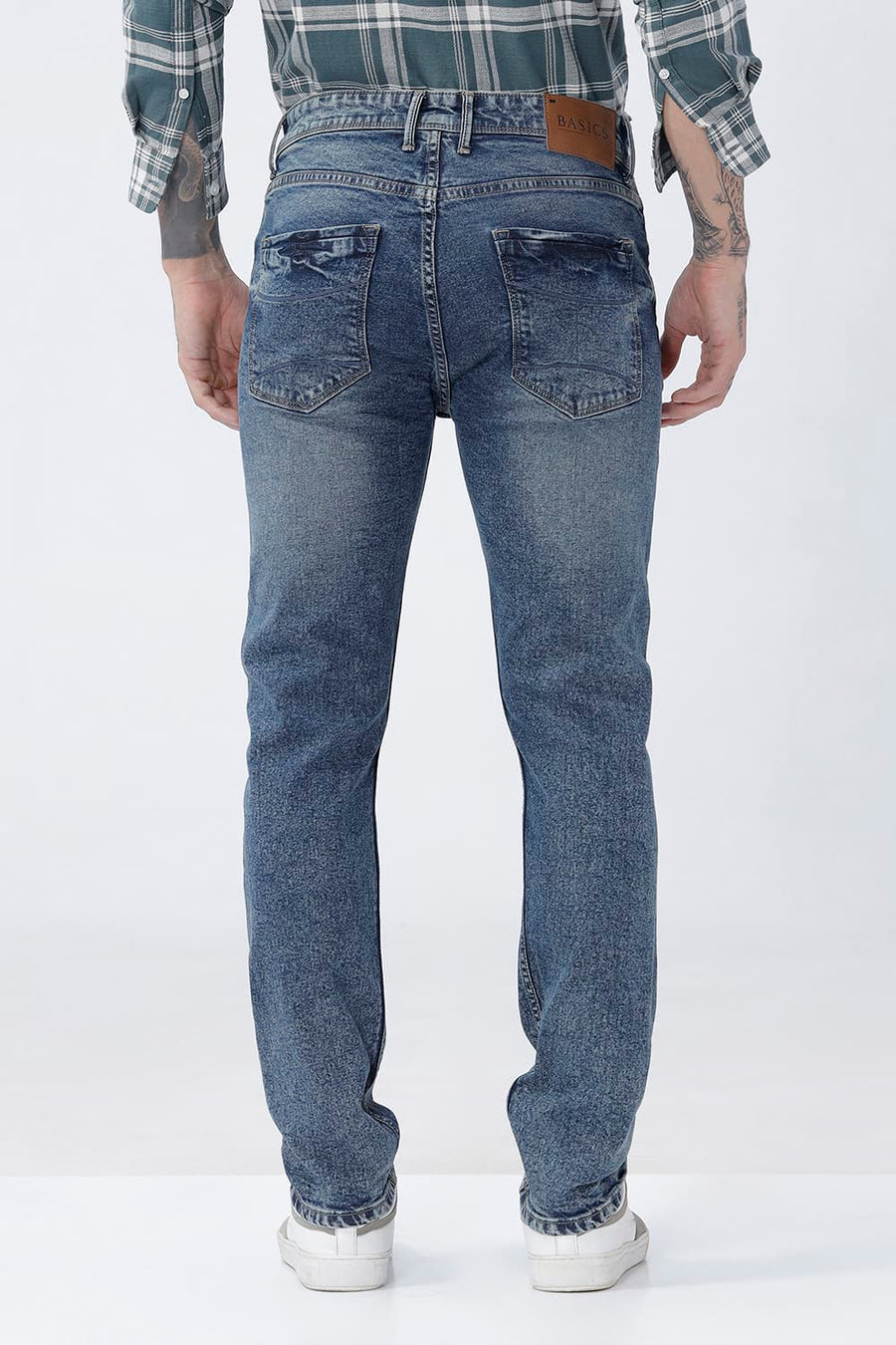 BASICS DRIFT FIT OLIVE COTTON STRETCH PLAIN JEANS