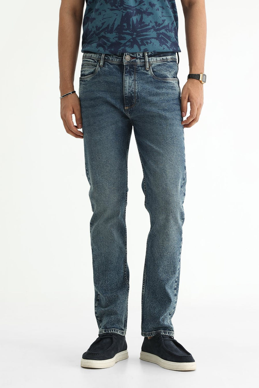 BASICS DRIFT FIT OLIVE COTTON STRETCH PLAIN JEANS
