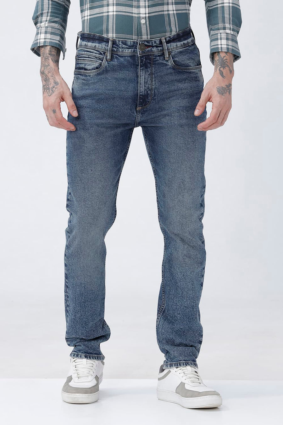 BASICS DRIFT FIT OLIVE COTTON STRETCH PLAIN JEANS