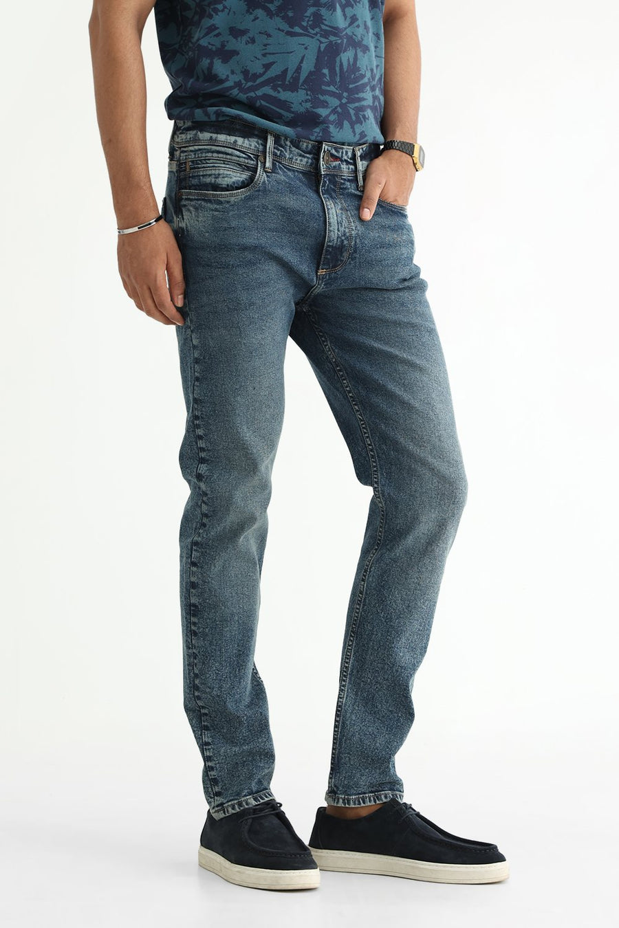BASICS DRIFT FIT OLIVE COTTON STRETCH PLAIN JEANS