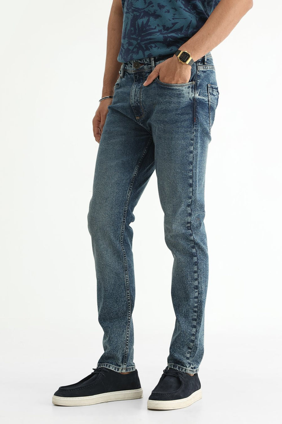 BASICS DRIFT FIT OLIVE COTTON STRETCH PLAIN JEANS