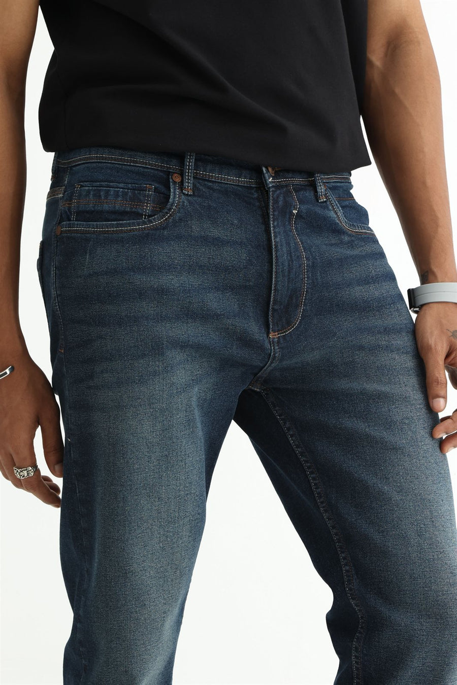 BASICS DRIFT FIT BLUE COTTON STRETCH PLAIN JEANS