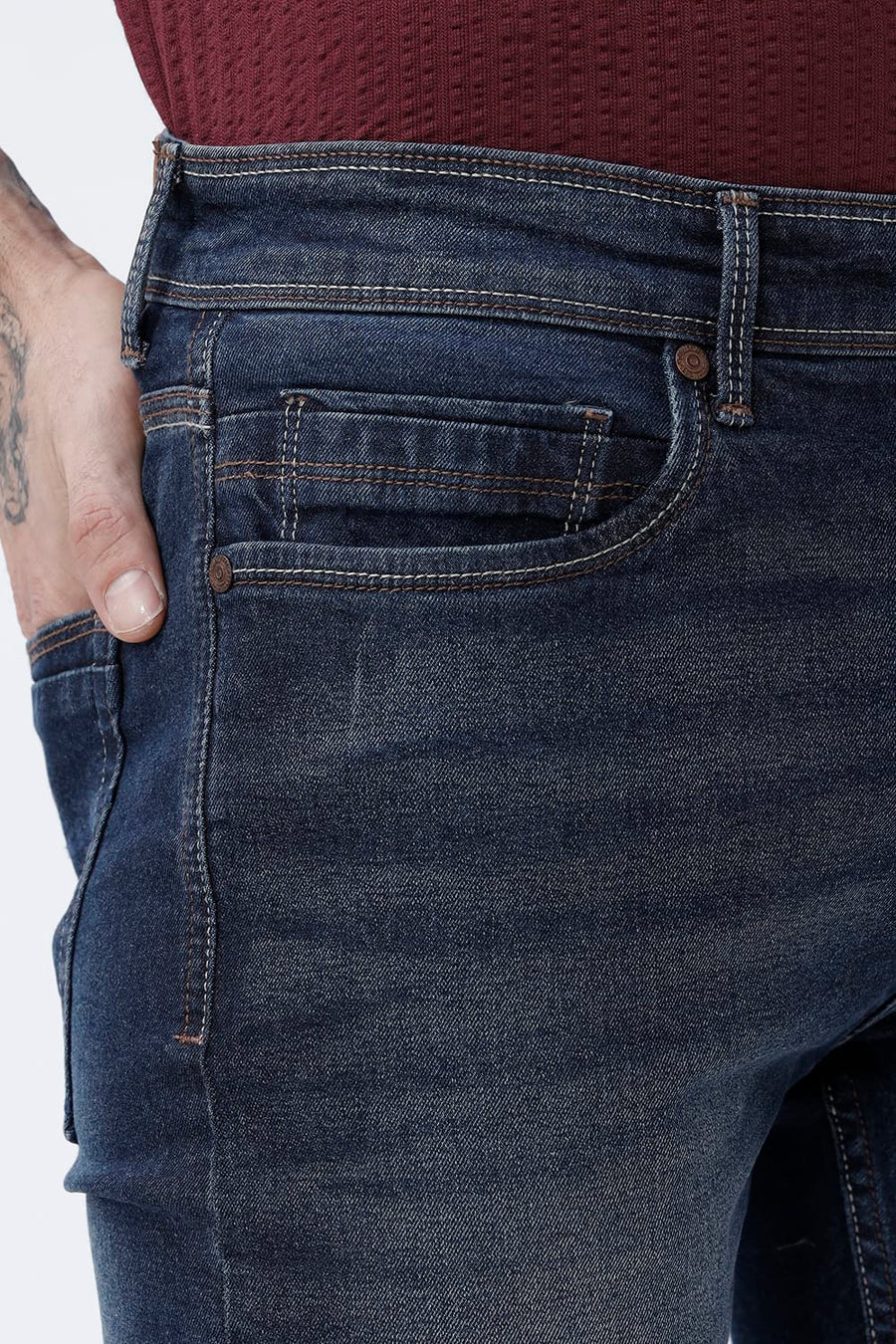 BASICS DRIFT FIT BLUE COTTON STRETCH PLAIN JEANS