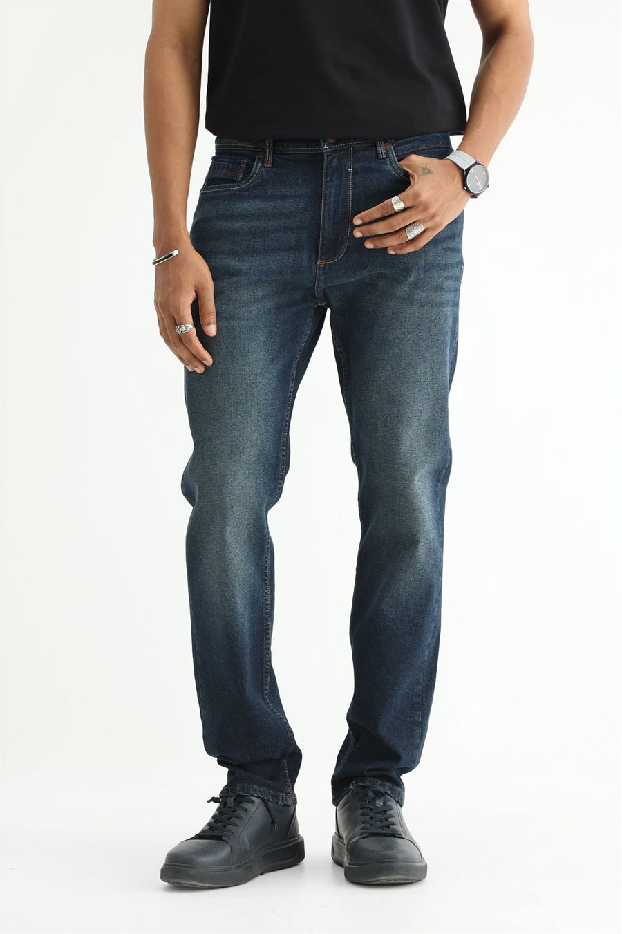 BASICS DRIFT FIT BLUE COTTON STRETCH PLAIN JEANS