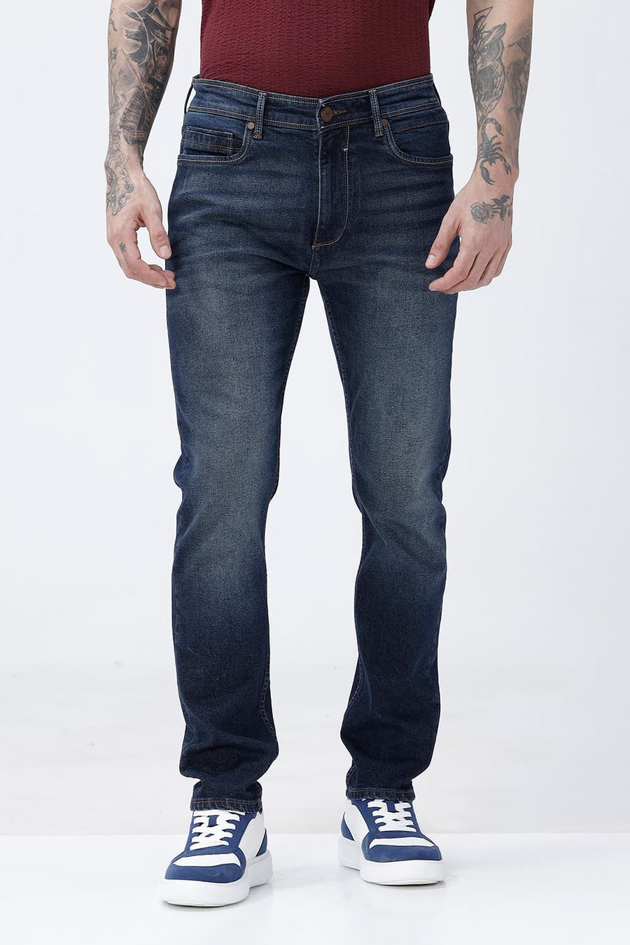 BASICS DRIFT FIT BLUE COTTON STRETCH PLAIN JEANS