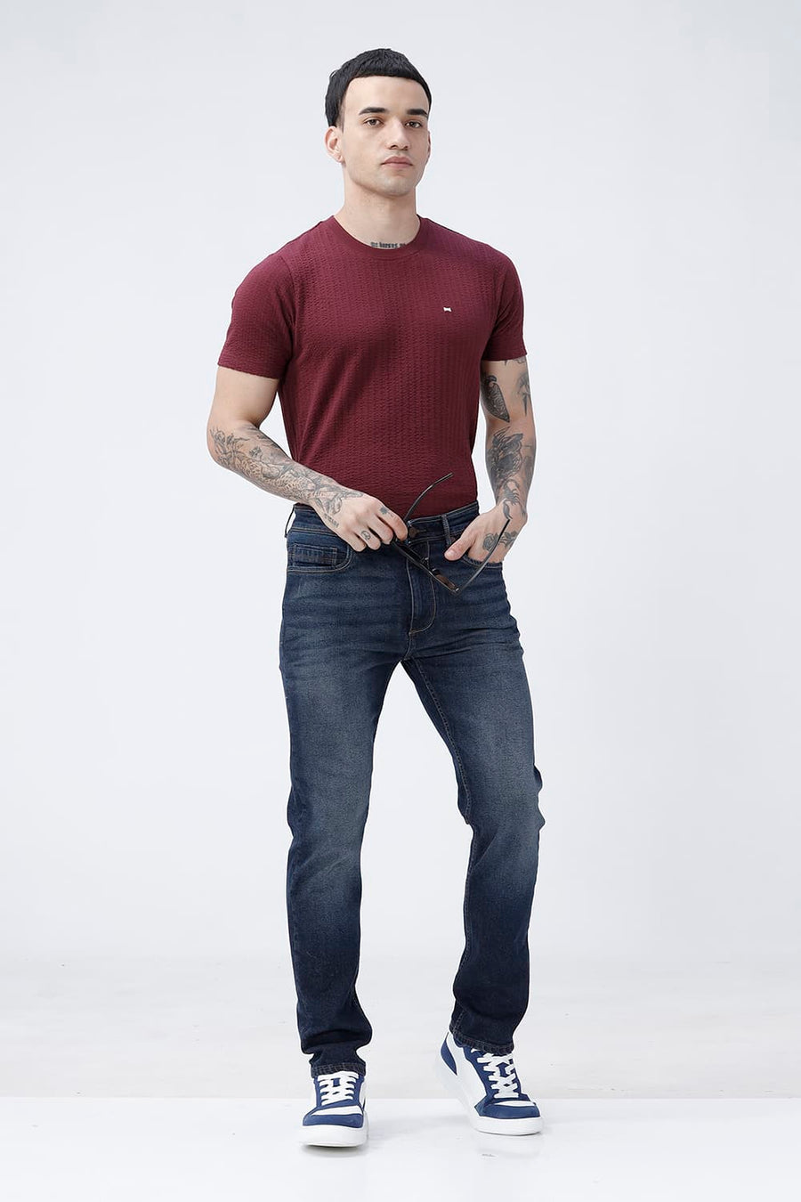 BASICS DRIFT FIT BLUE COTTON STRETCH PLAIN JEANS