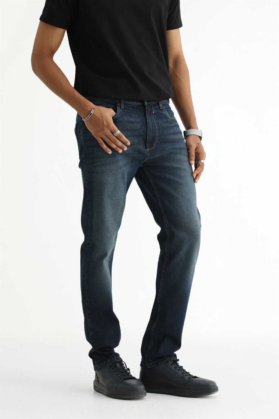BASICS DRIFT FIT BLUE COTTON STRETCH PLAIN JEANS