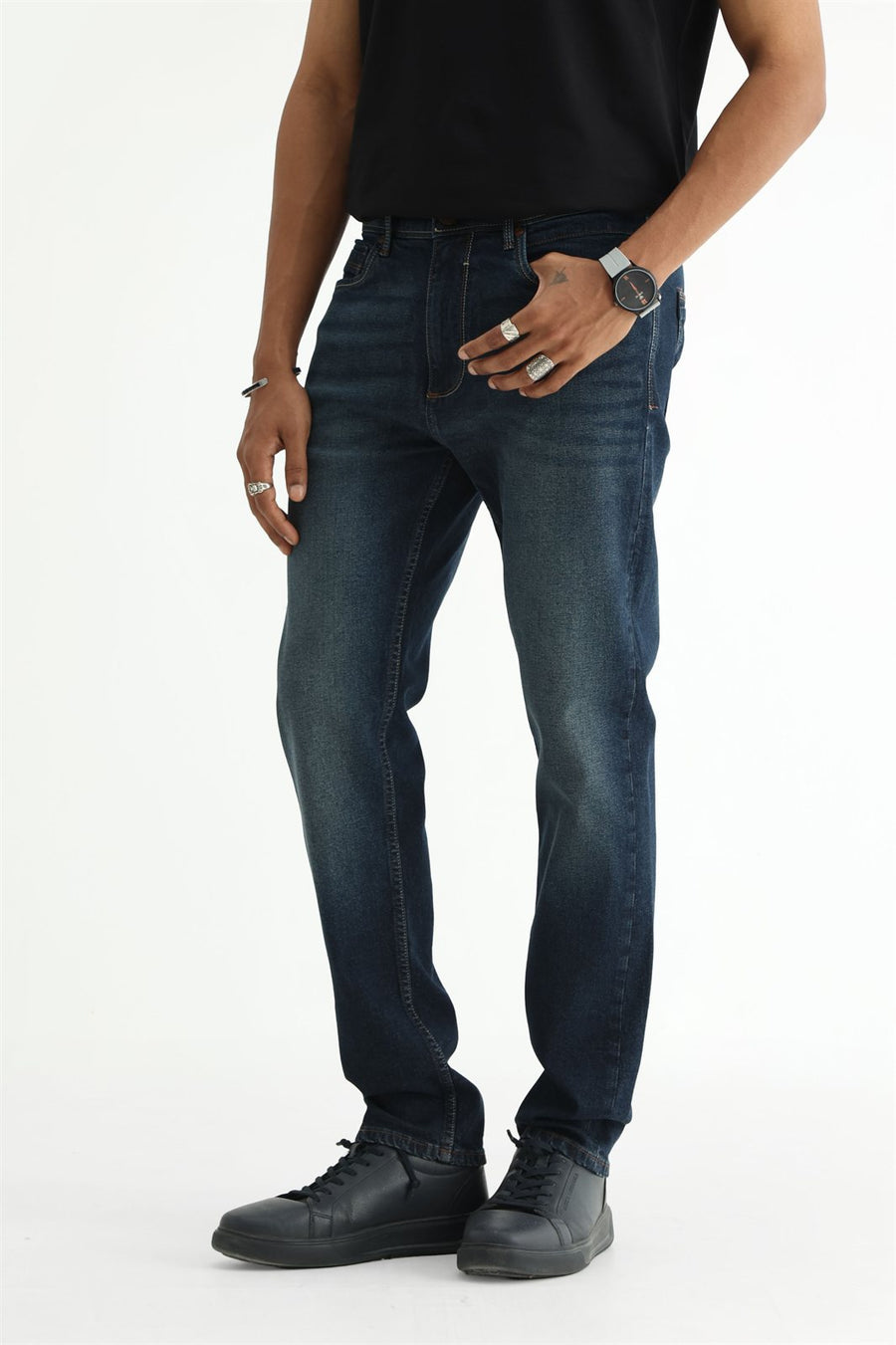BASICS DRIFT FIT BLUE COTTON STRETCH PLAIN JEANS