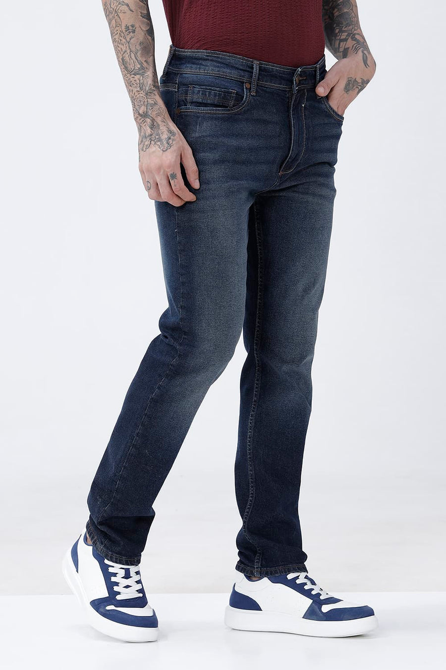 BASICS DRIFT FIT BLUE COTTON STRETCH PLAIN JEANS