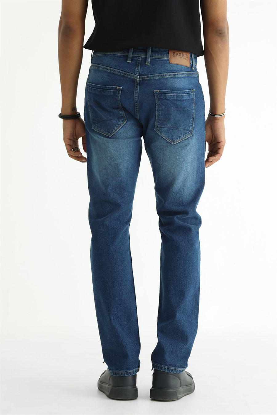 BASICS BLADE FIT GREEN COTTON STRETCH PLAIN JEANS
