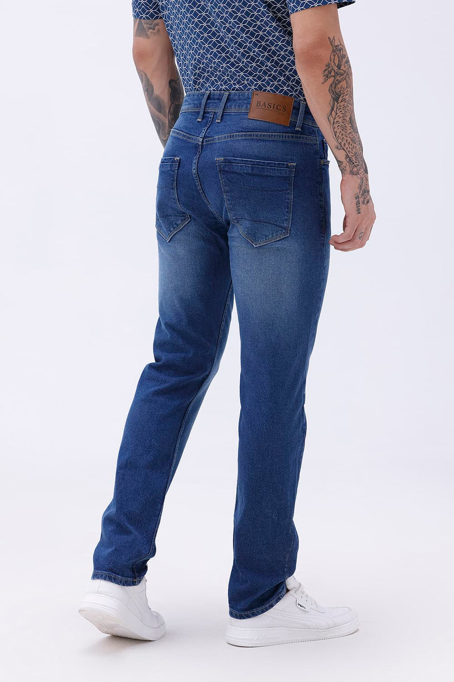 BASICS BLADE FIT GREEN COTTON STRETCH PLAIN JEANS