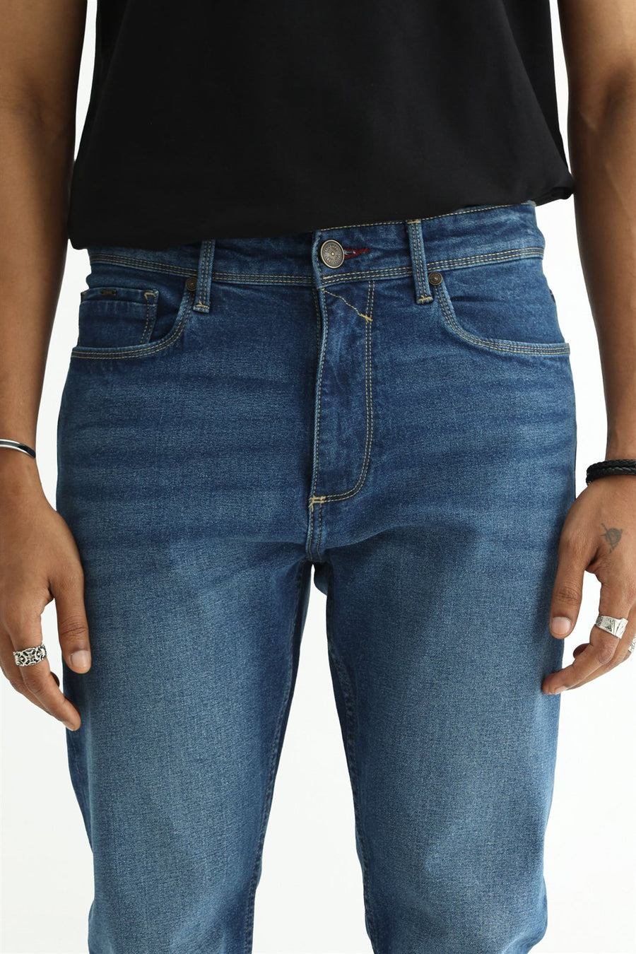 BASICS BLADE FIT GREEN COTTON STRETCH PLAIN JEANS