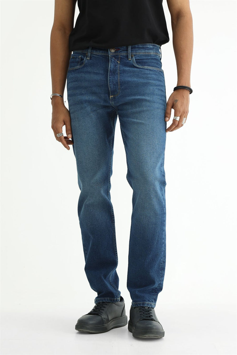 BASICS BLADE FIT GREEN COTTON STRETCH PLAIN JEANS