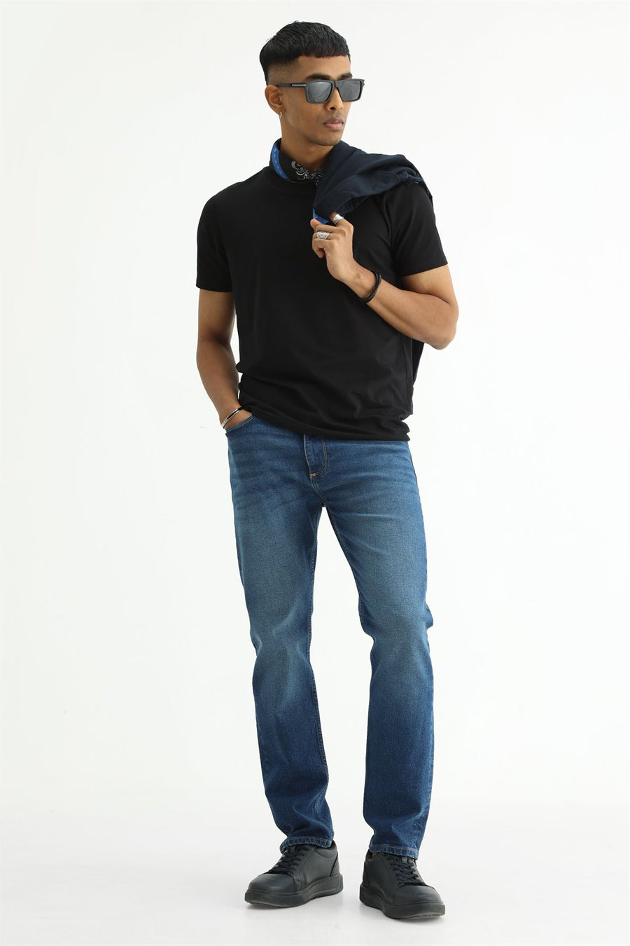 BASICS BLADE FIT GREEN COTTON STRETCH PLAIN JEANS