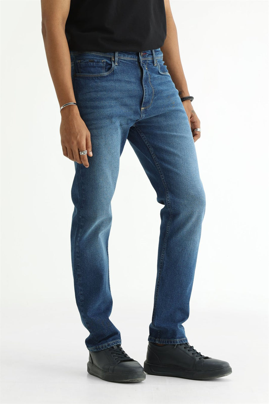 BASICS BLADE FIT GREEN COTTON STRETCH PLAIN JEANS