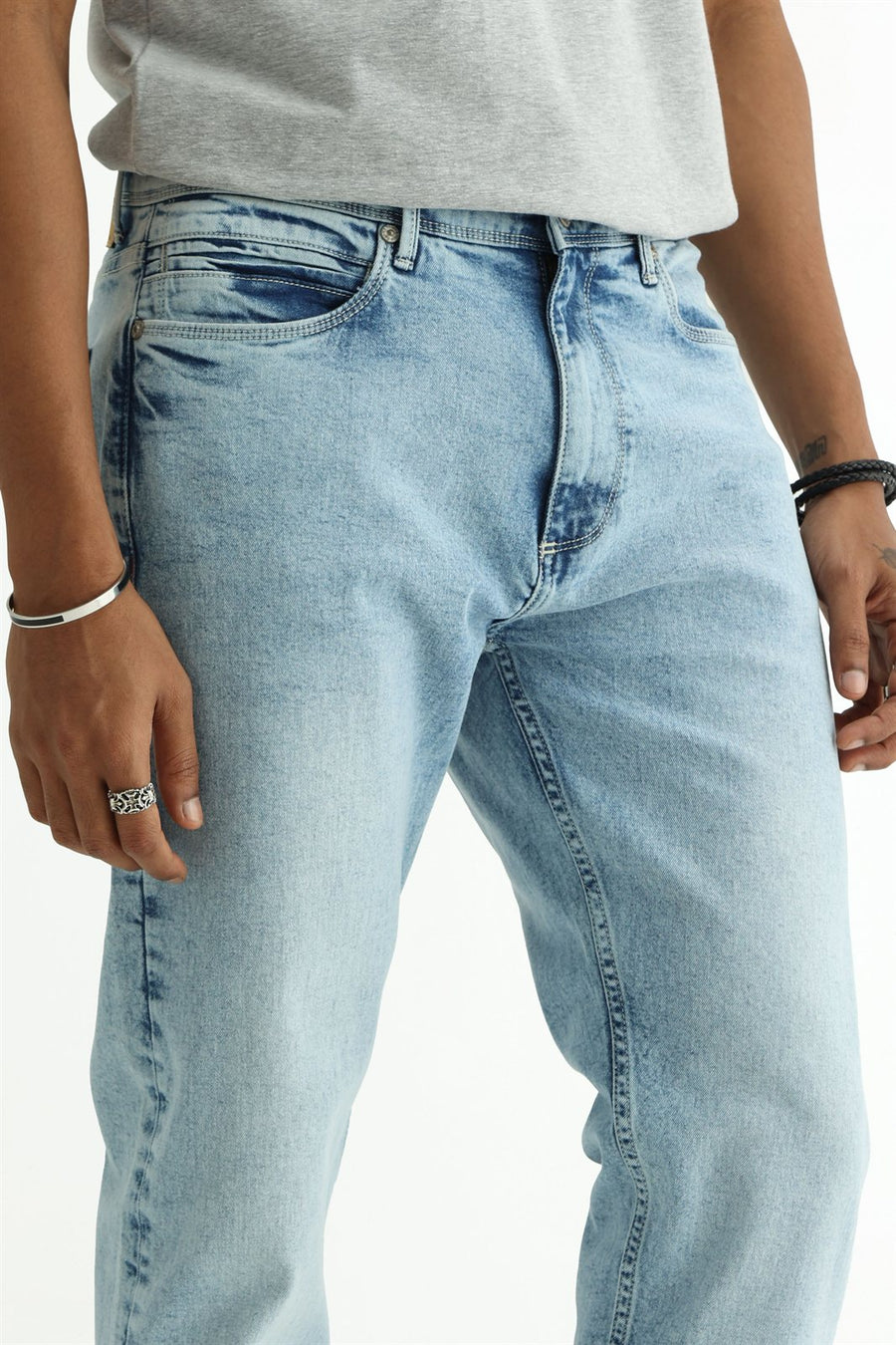 BASICS BLADE FIT TEAL COTTON STRETCH PLAIN JEANS