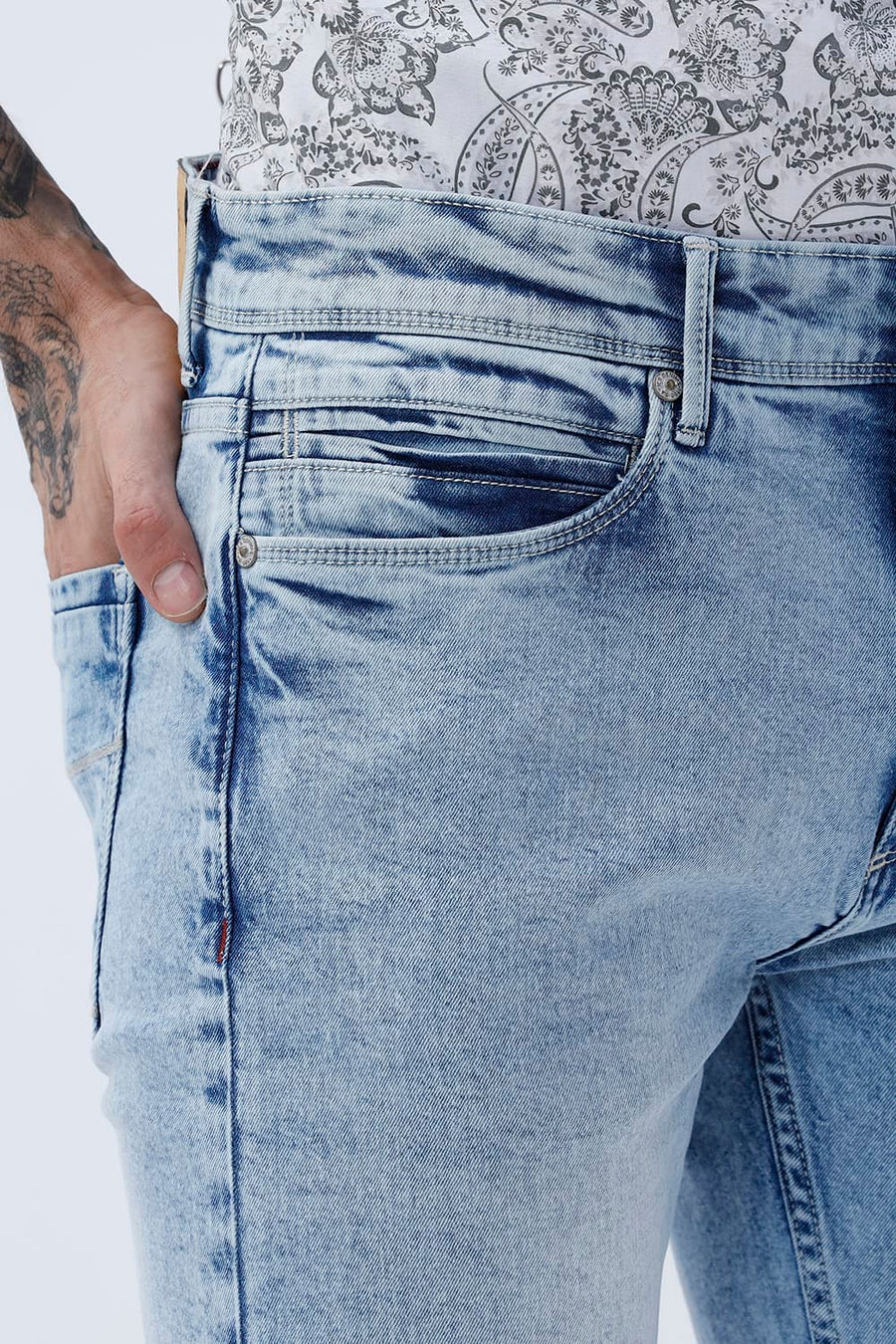 BASICS BLADE FIT TEAL COTTON STRETCH PLAIN JEANS