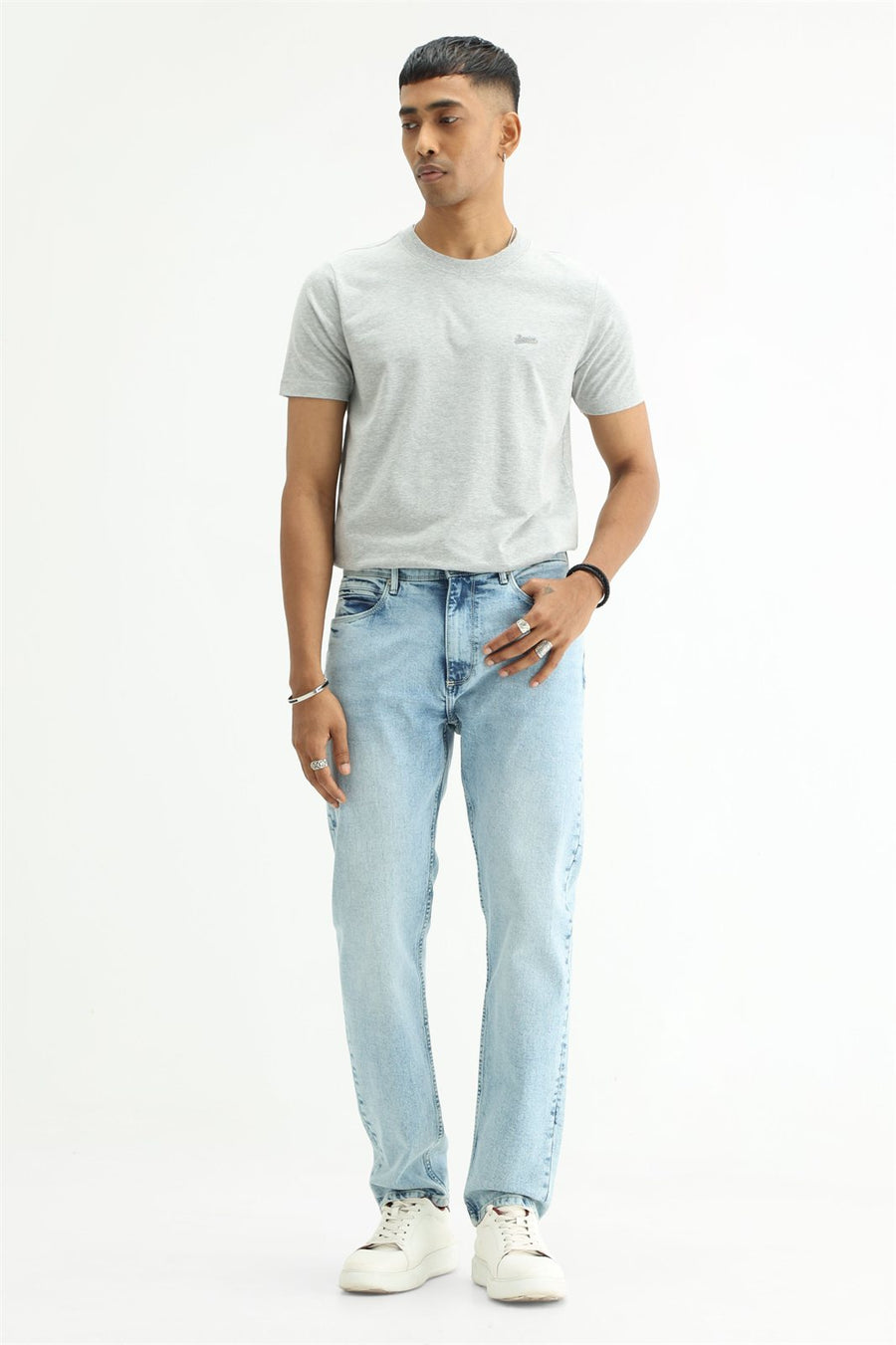 BASICS BLADE FIT TEAL COTTON STRETCH PLAIN JEANS