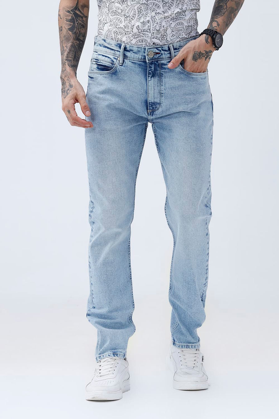 BASICS BLADE FIT TEAL COTTON STRETCH PLAIN JEANS