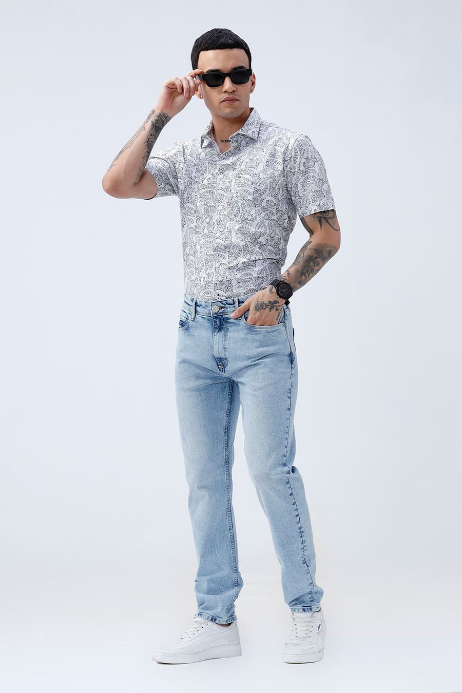 BASICS BLADE FIT TEAL COTTON STRETCH PLAIN JEANS