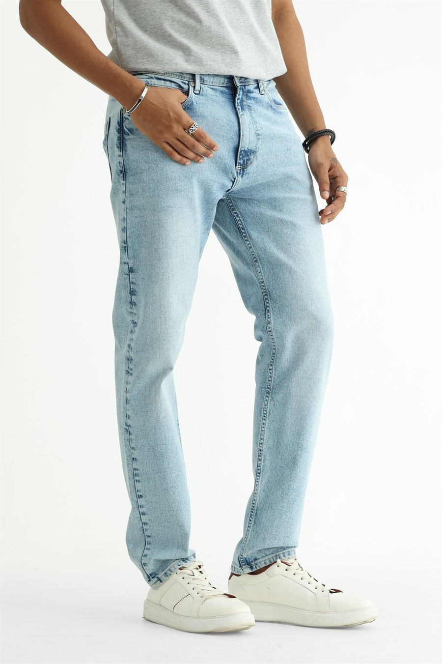 BASICS BLADE FIT TEAL COTTON STRETCH PLAIN JEANS